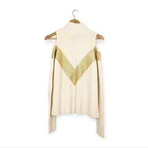 Zoë Jordan Cream Gold Cashmere Wool Blend Cold Shoulder Mock Sweater Size XS